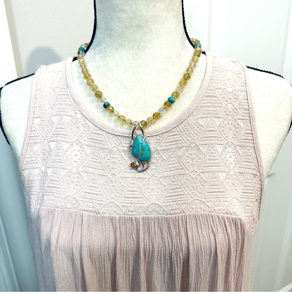 Jay King Turquoise & Citrine Sterling Silver Pendant with Citrine Bead Necklace - Picture 3 of 16